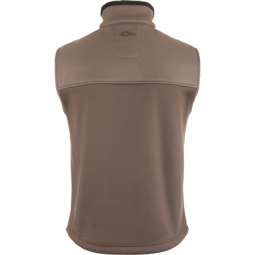 MST Hole Shot Two-Tone Eqwader Vest with windproof upper, sherpa-lined lower, handwarmer pockets, adjustable waist, and zippered pockets, ideal for mid-to-late season hunting.