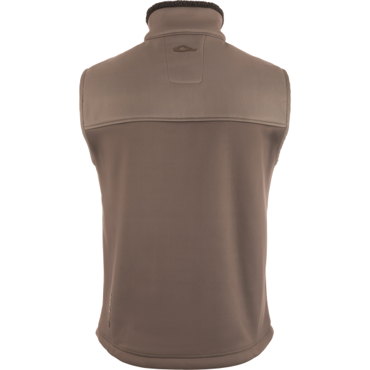 MST Hole Shot Two-Tone Eqwader Vest with windproof upper, sherpa-lined lower, handwarmer pockets, adjustable waist, and zippered pockets, ideal for mid-to-late season hunting.