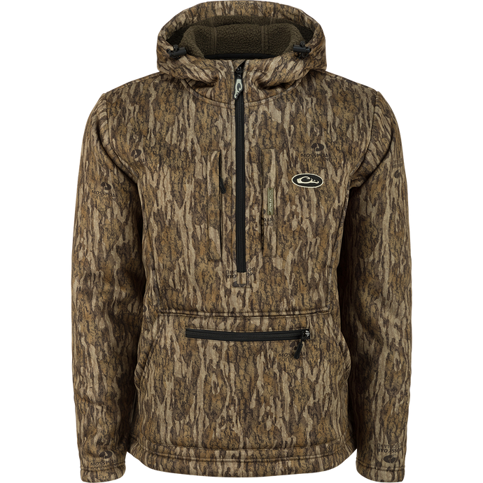 Ultimate Wader Quarter Zip Hoodie with Sherpa lining, showcasing a close-up of the zipper and fur detail, ideal for layering in mid-season temperatures.
