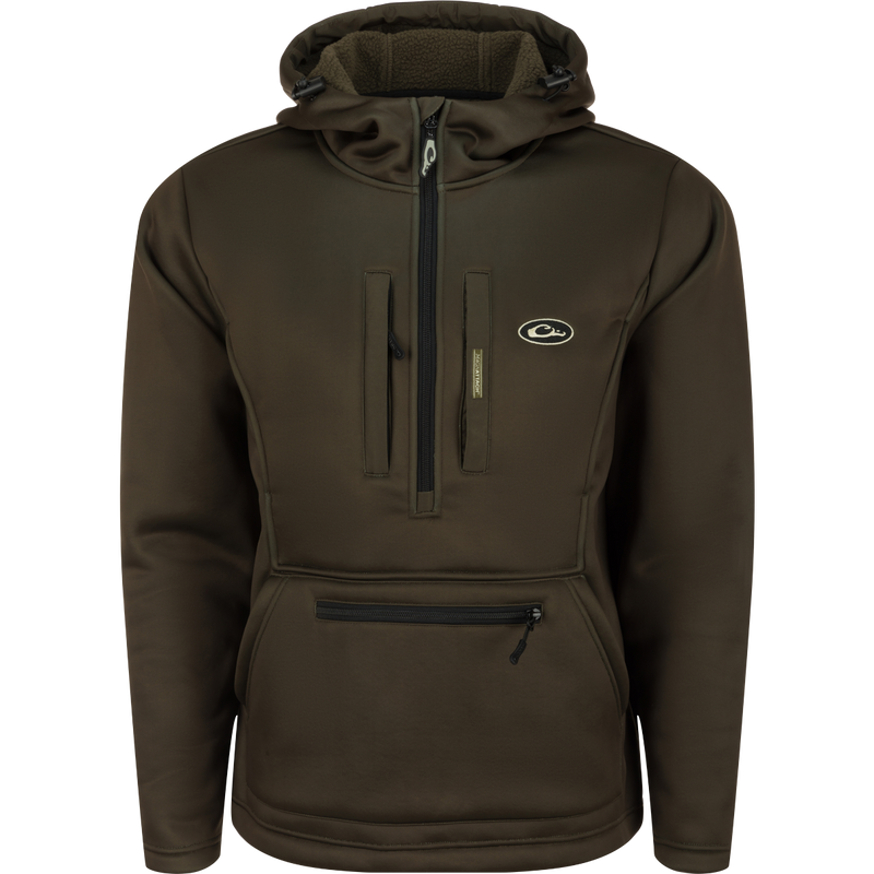 Ultimate Wader Quarter Zip Hoodie with high handwarmer pockets, adjustable waist, and Magnattach™ chest pocket, ideal for layering or as outerwear in mid-season temperatures.