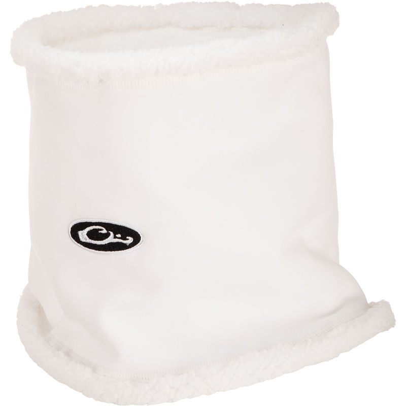 Sherpa Fleece Neck Gaiter with plush lining and small logo, designed for warmth and comfort. Ideal for outdoor activities in cold conditions.