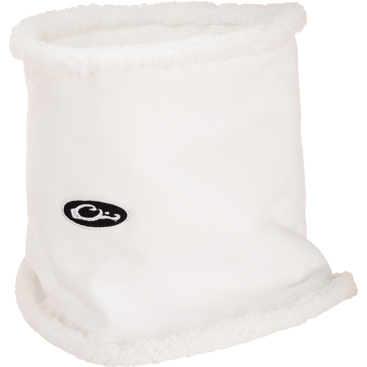 Sherpa Fleece Neck Gaiter with plush lining and small logo, designed for warmth and comfort. Ideal for outdoor activities in cold conditions.
