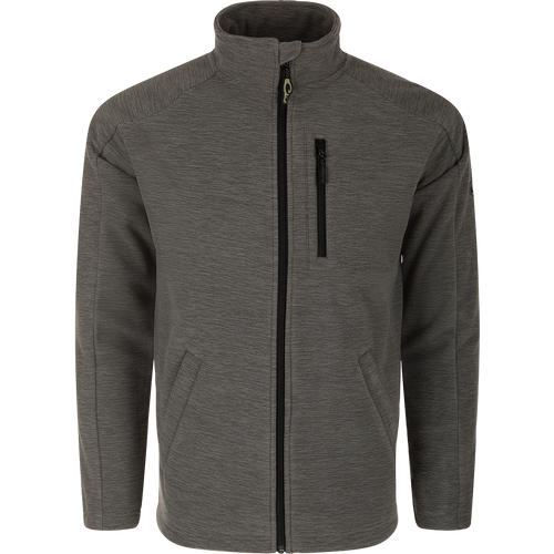 Heathered Windproof Full Zip jacket with convenient storage and style. Stay warm and dry with windproof laminate and comfortable polyester lining.