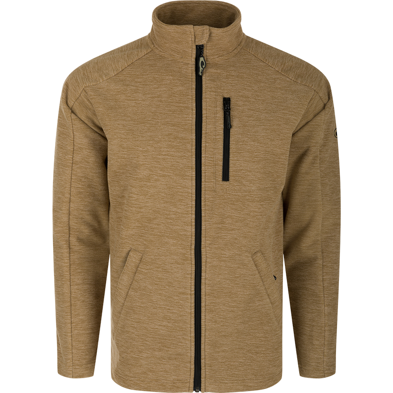 Heathered Windproof Full Zip jacket with YKK zippered pockets and polyester tricot lining. Stay warm and dry in this stylish outerwear.