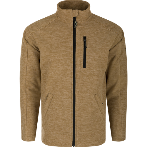 Heathered Windproof Full Zip jacket with YKK zippered pockets and polyester tricot lining. Stay warm and dry in this stylish outerwear.