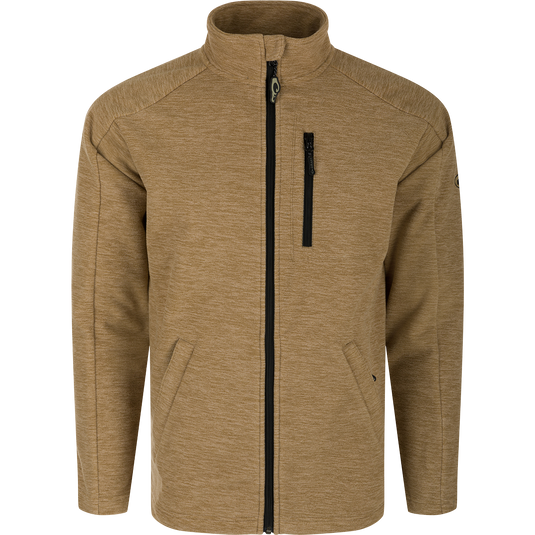 Heathered Windproof Full Zip jacket with YKK zippered pockets and polyester tricot lining. Stay warm and dry in this stylish outerwear.