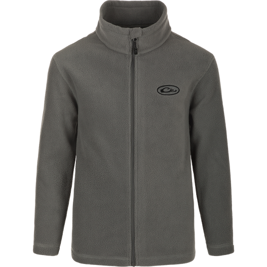 Youth Camp Fleece Full Zip jacket with moisture-wicking and anti-pill treatment, featuring Magnattach pocket and zippered handwarmer pockets.