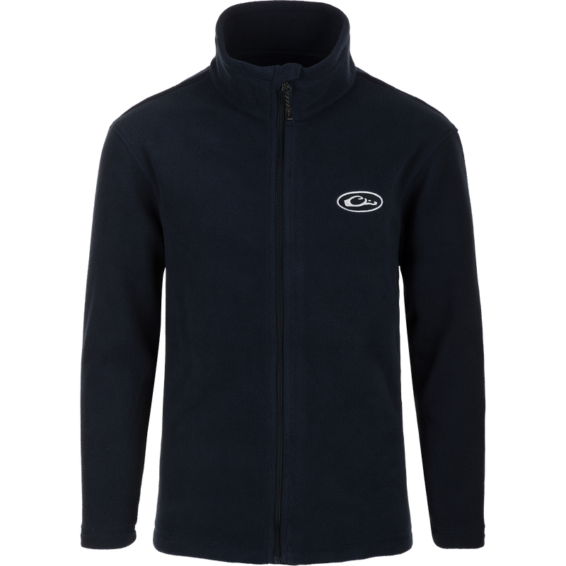 Youth Camp Fleece Full Zip jacket with logo, anti-pill treatment, moisture-wicking, Magnattach pocket, and handwarmer pockets.