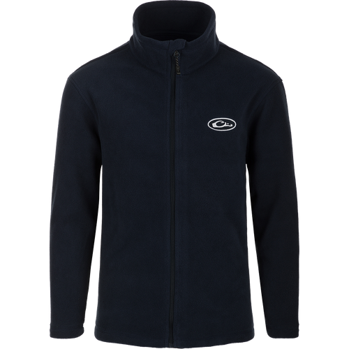 Youth Camp Fleece Full Zip jacket with logo, anti-pill treatment, moisture-wicking, Magnattach pocket, and handwarmer pockets.