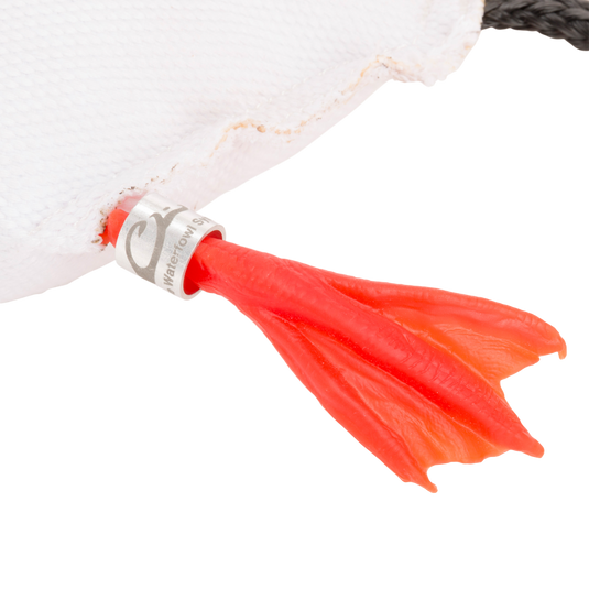 Team Gun Dog Firehose Duck Training Bumper in cotton pouch, showcasing its durable duck shape with molded head and feet, ideal for waterfowl hunting training.