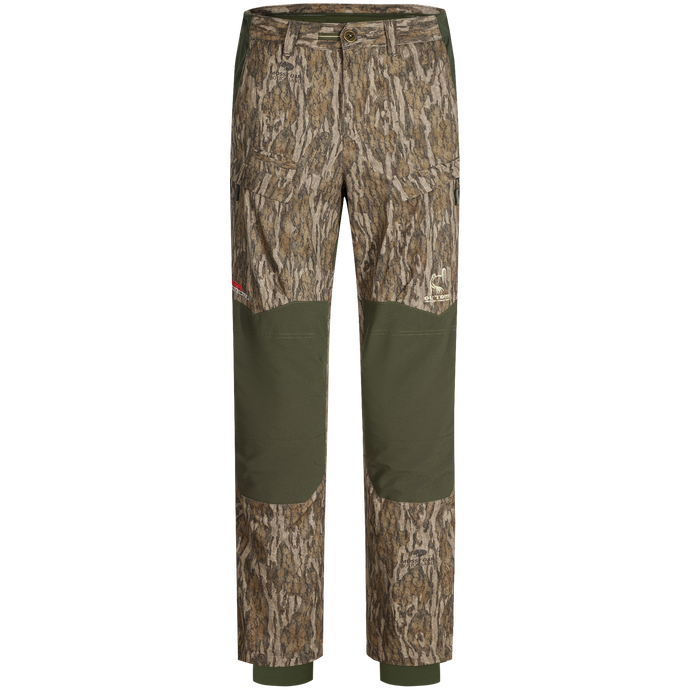 Early Bird Turkey Pant with Insect Repellent, featuring camouflage design, stretch waistband, cargo pockets, and reinforced knees, ideal for enhanced mobility and protection while hunting.