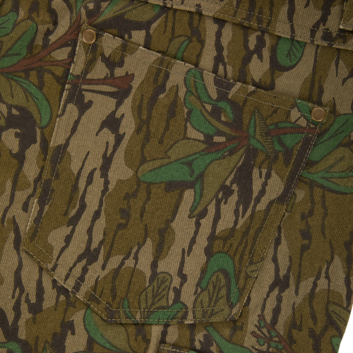 Throwback 80 Field Pant close-up showing antique brass riveted pocket and durable cotton twill fabric, highlighting its robust construction and functional design.