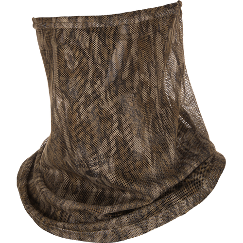 Performance Mesh Half Mask in close-up, showcasing breathable polyester mesh with bungee cord adjustment for a secure fit, ideal for outdoor activities.