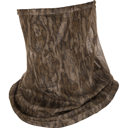 Performance Mesh Half Mask in close-up, showcasing breathable polyester mesh with bungee cord adjustment for a secure fit, ideal for outdoor activities.