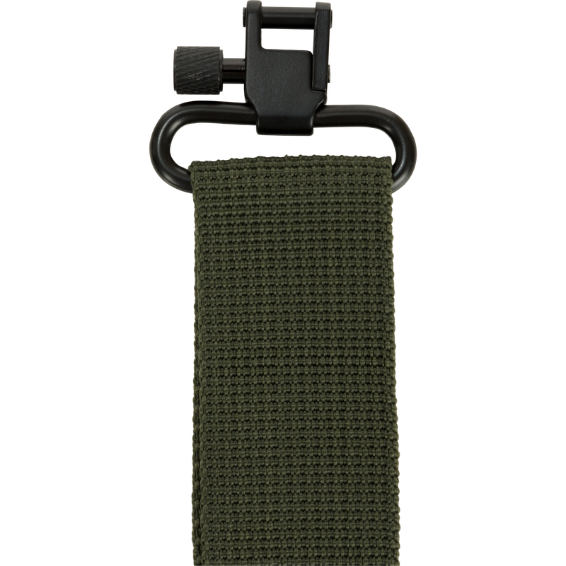 Easy Rider Neoprene Gun Sling with a black metal hook and green strap, featuring a non-slip neoprene pad and adjustable nylon strap for hunting.