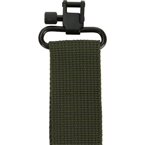 Easy Rider Neoprene Gun Sling with a black metal hook and green strap, featuring a non-slip neoprene pad and adjustable nylon strap for hunting.