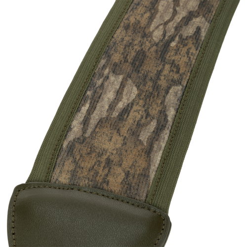 Easy Rider Neoprene Gun Sling featuring a camouflage strap with leather accents, non-slip neoprene pad, and adjustable nylon strap for optimal hunting comfort and control.