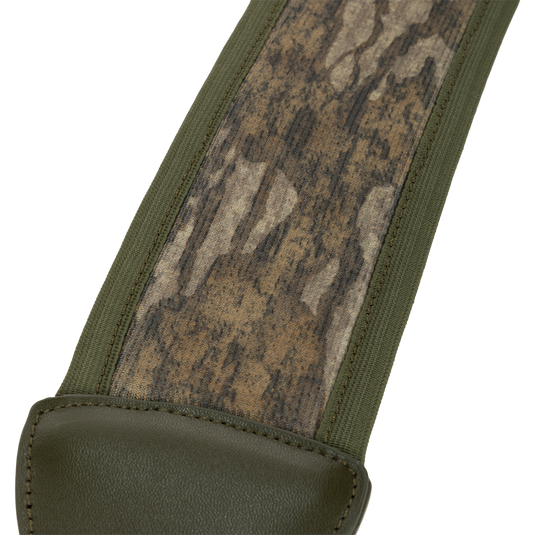 Easy Rider Neoprene Gun Sling featuring a camouflage strap with leather accents, non-slip neoprene pad, and adjustable nylon strap for optimal hunting comfort and control.