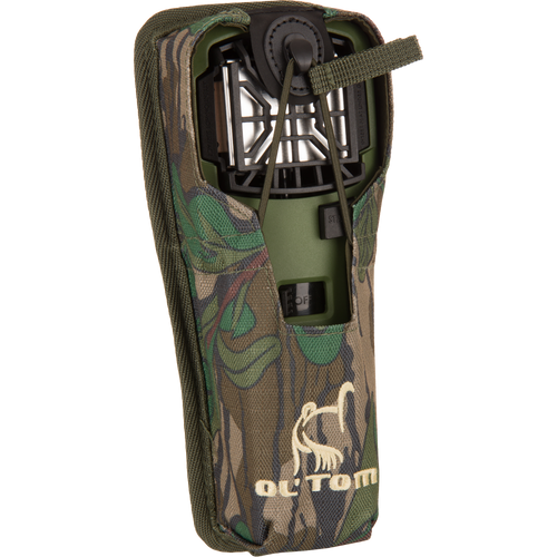 Easy Rider Thermacell Holder with Molle Attachment, featuring a camouflage design, durable Ripstop material, elastic secure loop, and Molle loop strap for versatile outdoor use.