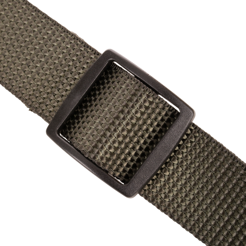 Close-up of the Gunslinger Shotgun Sling, featuring a non-slip pad, buckle, and adjustable 1 nylon strap with swivels for enhanced hunting comfort and control.