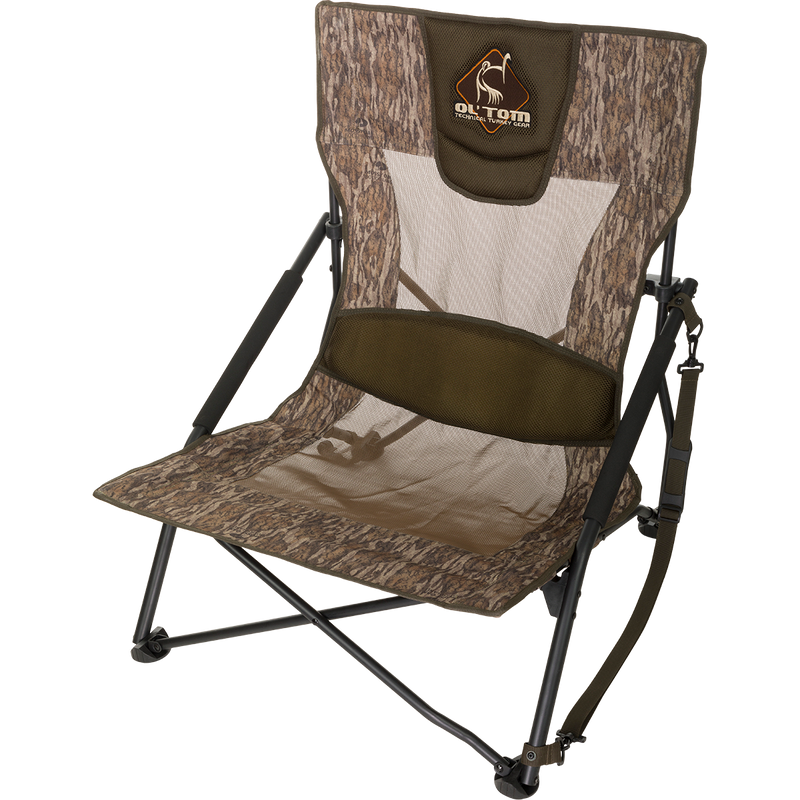 Ultimate Low Profile Turkey Chair: A rugged, foldable Bottomland chair with a comfortable sling-style seat and padded lumbar support. Easy to carry with a lightweight shoulder strap. Perfect for turkey hunting.