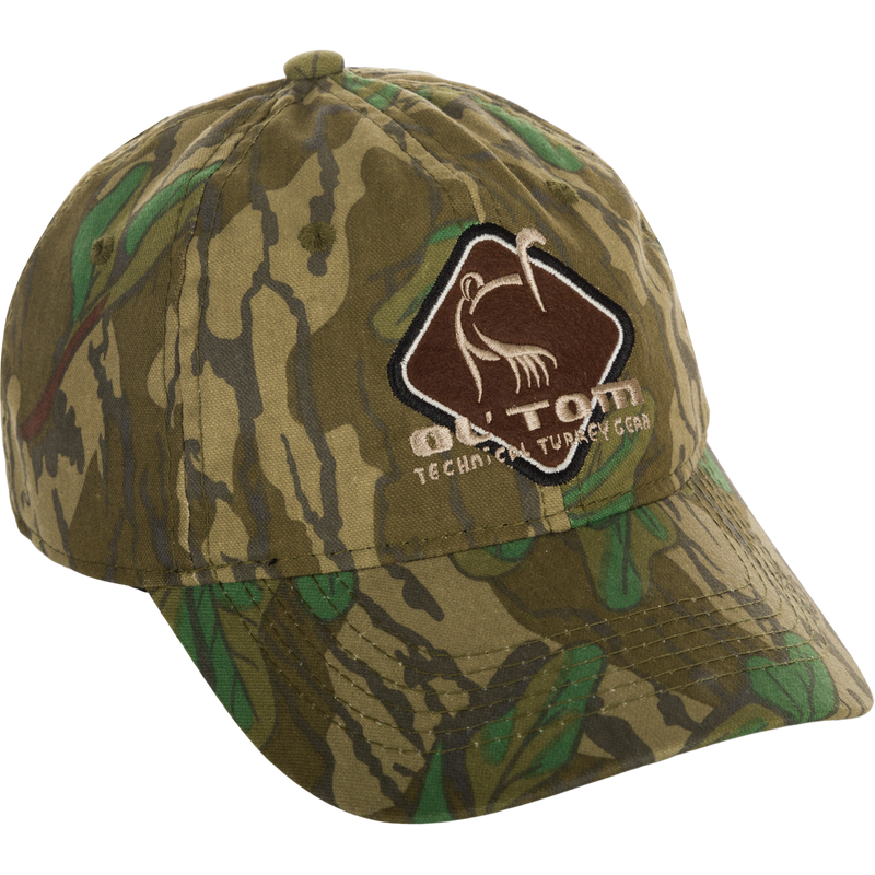 Camo Cotton Ol' Tom Diamond Logo Cap features a turkey-themed patch, camo pattern, and adjustable hook & loop closure. Price tag shows $10.