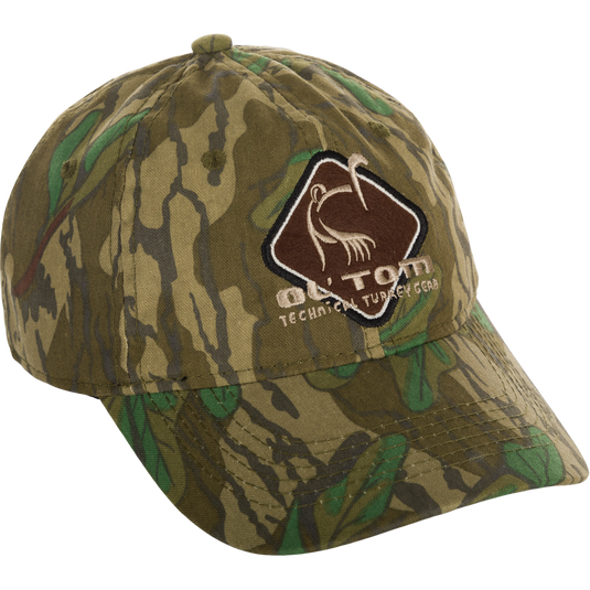 Camo Cotton Ol' Tom Diamond Logo Cap features a turkey-themed patch, camo pattern, and adjustable hook & loop closure. Price tag shows $10.