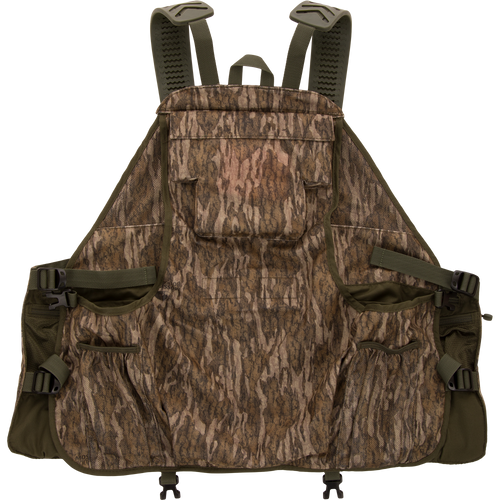 Time & Motion™ Gunslinger Turkey Vest with multiple straps, featuring organized pockets for calls and gear, designed for efficient hunting expeditions.