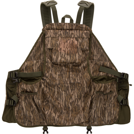 Time & Motion™ Gunslinger Turkey Vest with multiple straps, featuring organized pockets for calls and gear, designed for efficient hunting expeditions.