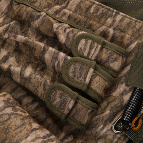 Time & Motion™ Gunslinger Turkey Vest close-up showing textile detail and organized pockets for hunting gear, highlighting weight distribution and intuitive access features.