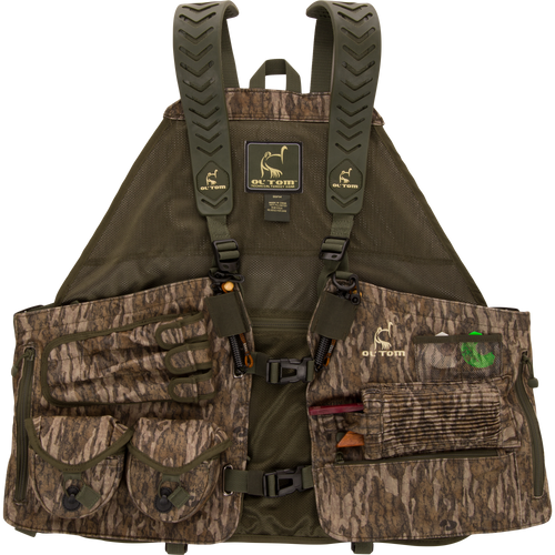 Time & Motion™ Gunslinger Turkey Vest featuring adjustable straps, multiple organized pockets, and detachable cords, ideal for efficient gear access during hunting.