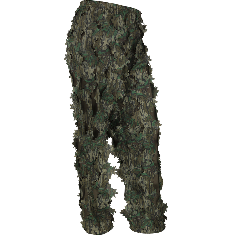 3D Leafy Pant featuring camouflage design with 3D cutouts, breathable mesh, and zippered pass-through pockets, ideal for turkey hunting concealment. Final sale item.