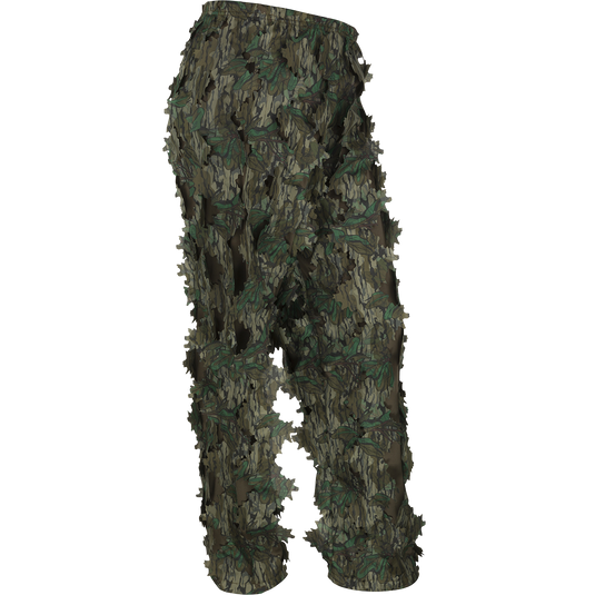 3D Leafy Pant featuring camouflage design with 3D cutouts, breathable mesh, and zippered pass-through pockets, ideal for turkey hunting concealment. Final sale item.