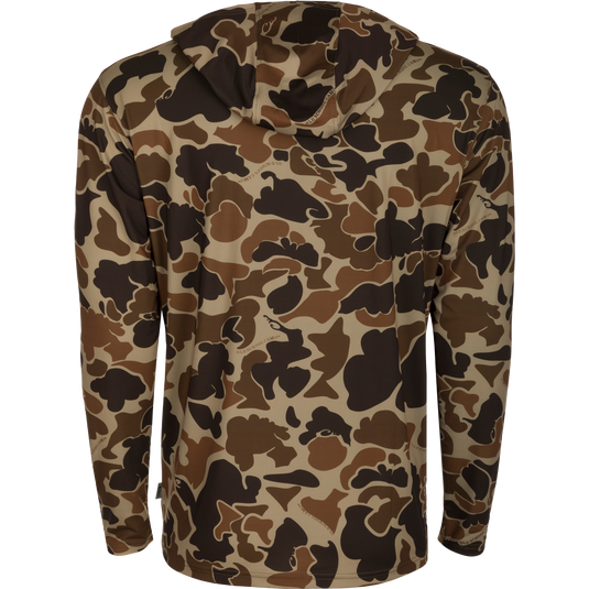 Alabama Performance Long Sleeve Camo Hoodie: Lightweight, breathable, and versatile military-inspired clothing with a camouflage pattern.