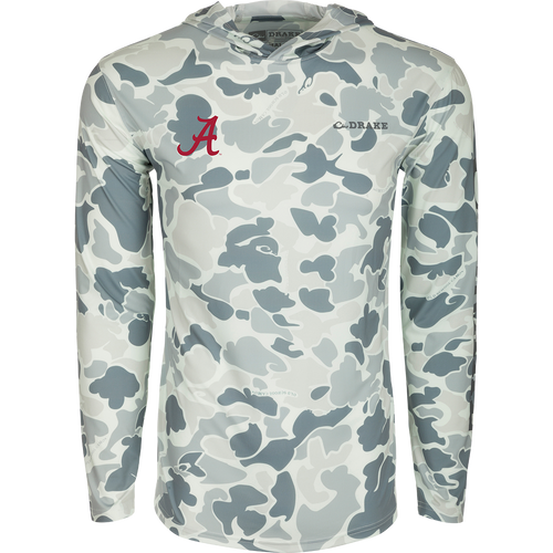 Alabama Performance Long Sleeve Camo Hoodie: A lightweight, breathable hoodie with built-in cooling, UPF 50 sun protection, and moisture-wicking properties. Perfect for outdoor activities.