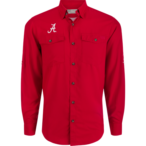 Alabama Frat Dobby Long Sleeve Shirt with hidden button-down collar and vented cape back. Classic fit, moisture-wicking fabric.