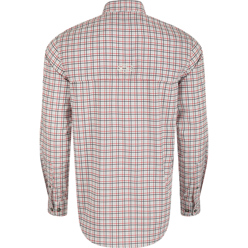 Alabama Frat Tattersall Long Sleeve Shirt, a lightweight, moisture-wicking shirt with UPF30 sun protection and hidden button-down collar.