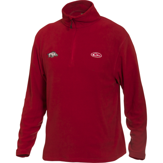 Arkansas Camp Fleece 1/4 Zip Pullover featuring University of Arkansas logo on chest, designed for layering with anti-pill and moisture-wicking micro-fleece.