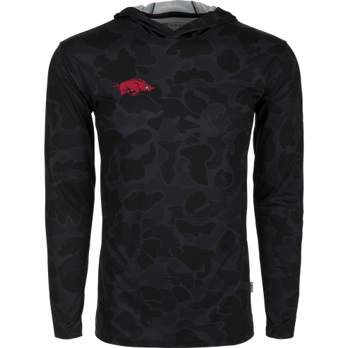 Arkansas Performance Long Sleeve Camo Hoodie - A lightweight, versatile hoodie with cooling, stretch, and moisture-wicking features. Ideal for outdoor activities.