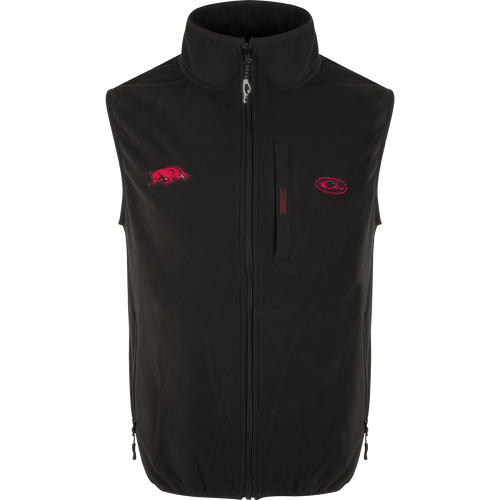 Arkansas Camp Fleece Vest with windproof barrier, water-resistant fleece. Stand-up collar, Magnattach™ pocket, handwarmer pockets.