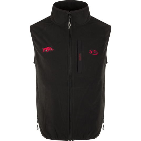 Arkansas Camp Fleece Vest with windproof barrier, water-resistant fleece. Stand-up collar, Magnattach™ pocket, handwarmer pockets.