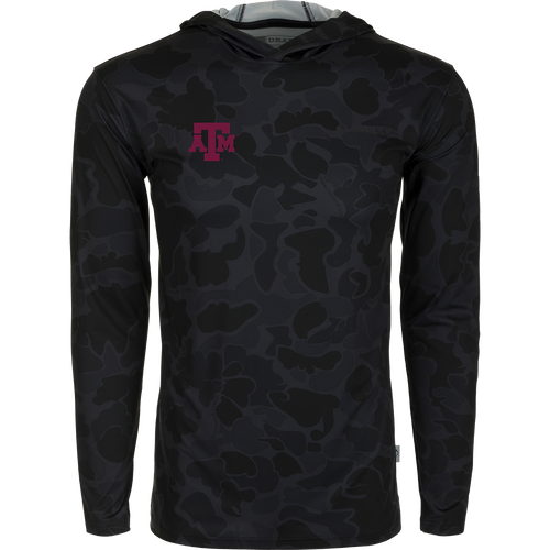 Texas A&M Performance Long Sleeve Camo Hoodie - Lightweight, breathable, and moisture-wicking hoodie with UPF 50 sun protection. Ideal for all weather conditions.