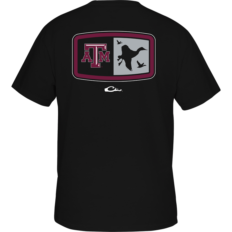 Texas A&M Drake Badge T-Shirt with logo and birds flying.