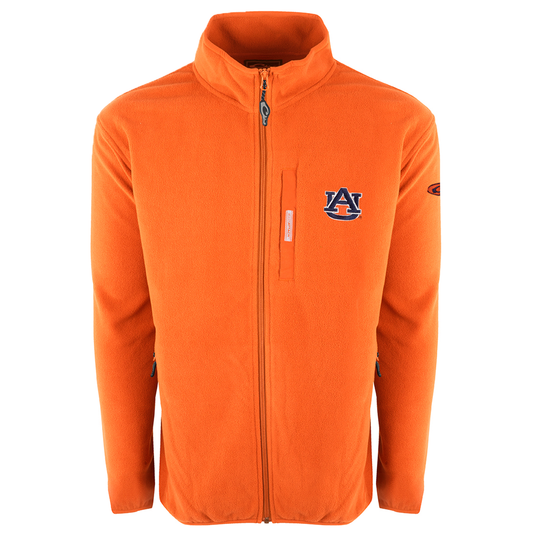 Auburn Full Zip Camp Fleece: midweight, anti-pill, moisture-wicking fleece with Auburn logo on chest, ideal for cool fall days. Final sale at Purewhitelaneshop.