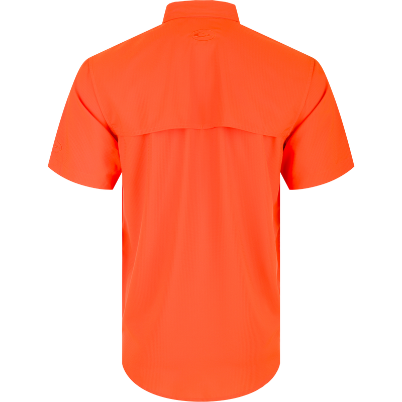 Auburn Frat Dobby Short Sleeve Shirt - Back view of a polyester shirt with hidden button-down collar, vented cape back, and two chest pockets.