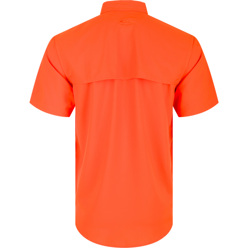 Auburn Frat Dobby Short Sleeve Shirt - Back view of a polyester shirt with hidden button-down collar, vented cape back, and two chest pockets.