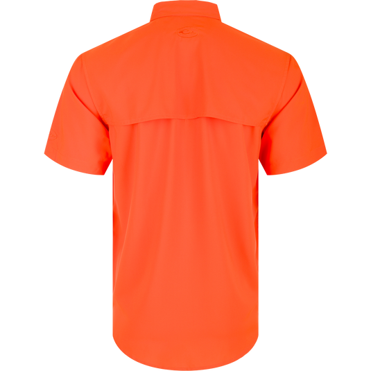 Auburn Frat Dobby Short Sleeve Shirt - Back view of a polyester shirt with hidden button-down collar, vented cape back, and two chest pockets.