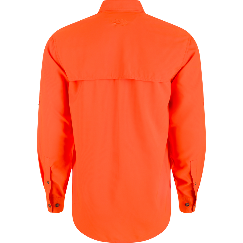 Auburn Frat Dobby Long Sleeve Shirt, back view. Classic fit with hidden button-down collar, vented cape back, and two chest pockets.