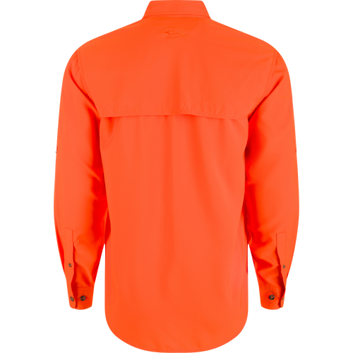 Auburn Frat Dobby Long Sleeve Shirt, back view. Classic fit with hidden button-down collar, vented cape back, and two chest pockets.