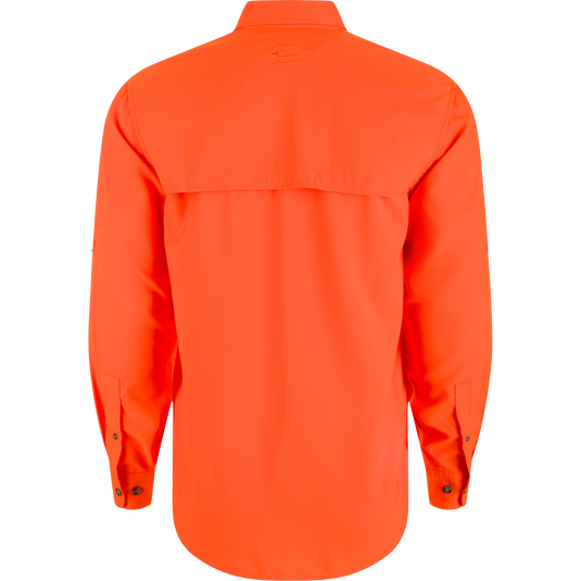 Auburn Frat Dobby Long Sleeve Shirt, back view. Classic fit with hidden button-down collar, vented cape back, and two chest pockets.